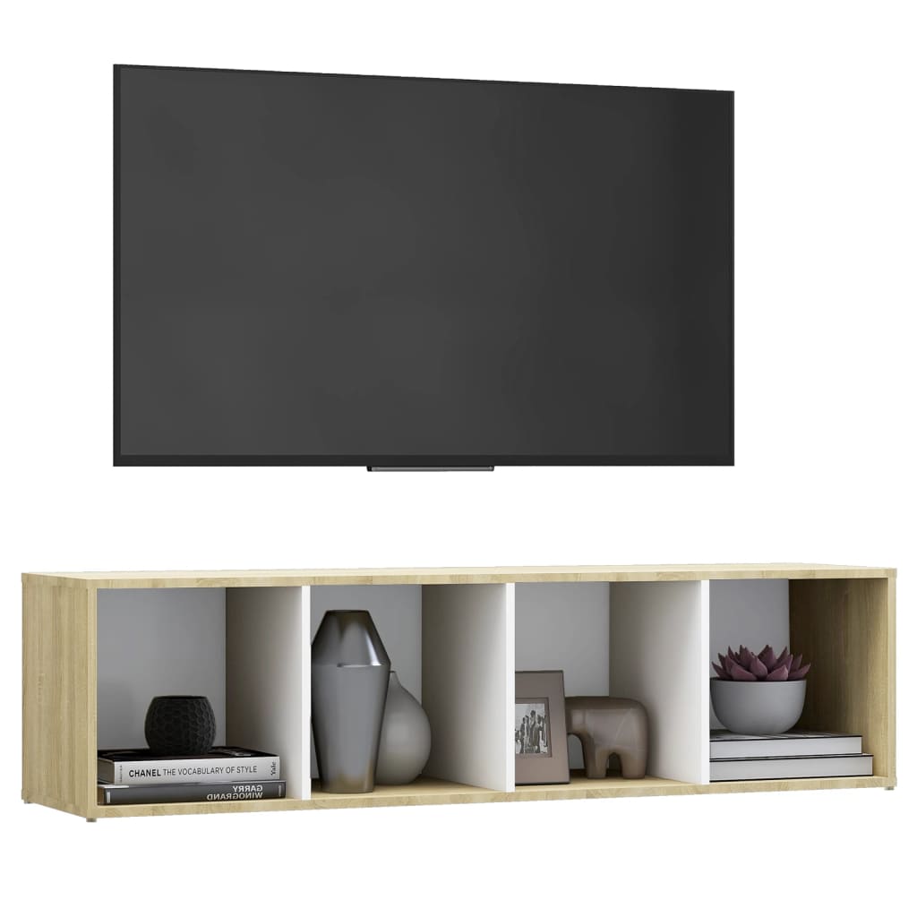 vidaXL TV stolek bílý a dub sonoma 142,5 x 35 x 36,5 cm dřevotříska