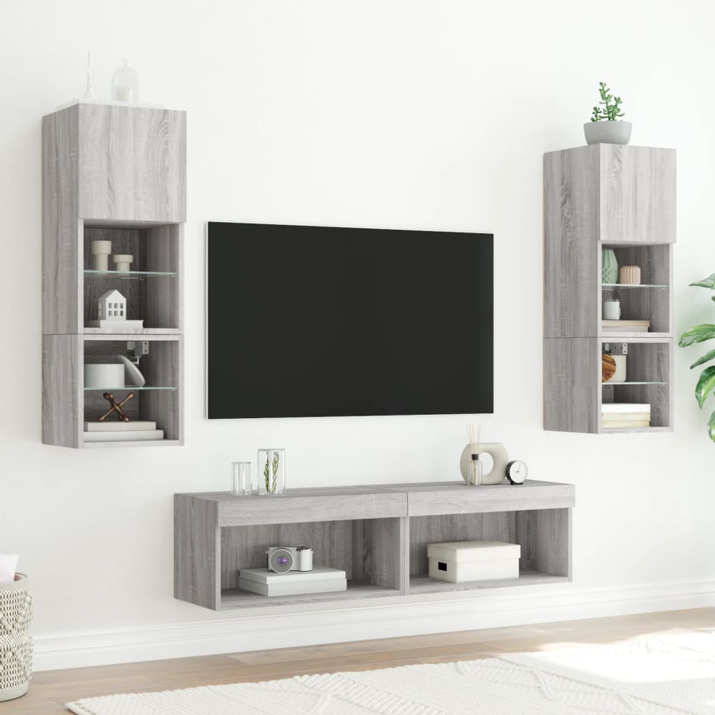 vidaXL 6dílná obývací stěna s LED šedá sonoma kompozitní dřevo