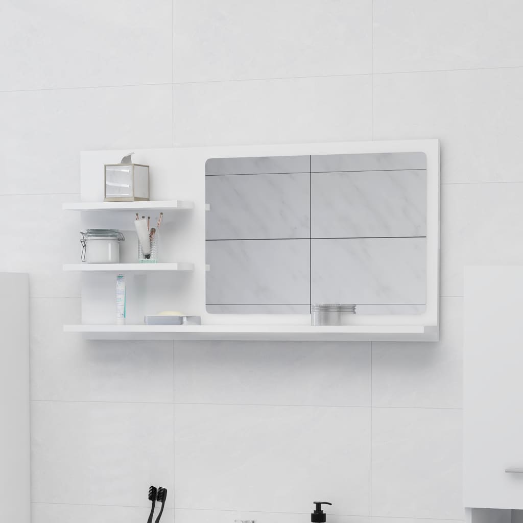 vidaXL Koupelnové zrcadlo bílé vysoký lesk 90x10,5x45 cm dřevotříska