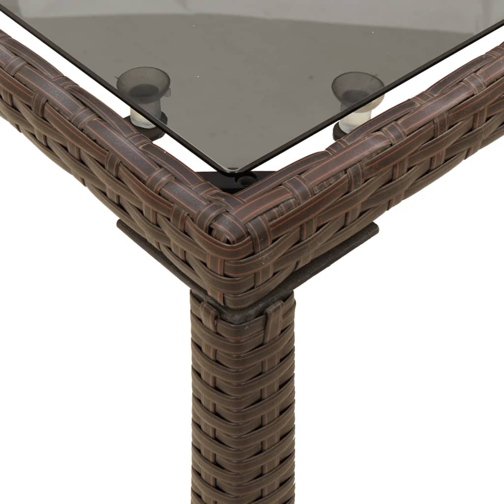 vidaXL Zahradní stůl se skleněnou deskou hnědý 115x54x74 cm polyratan