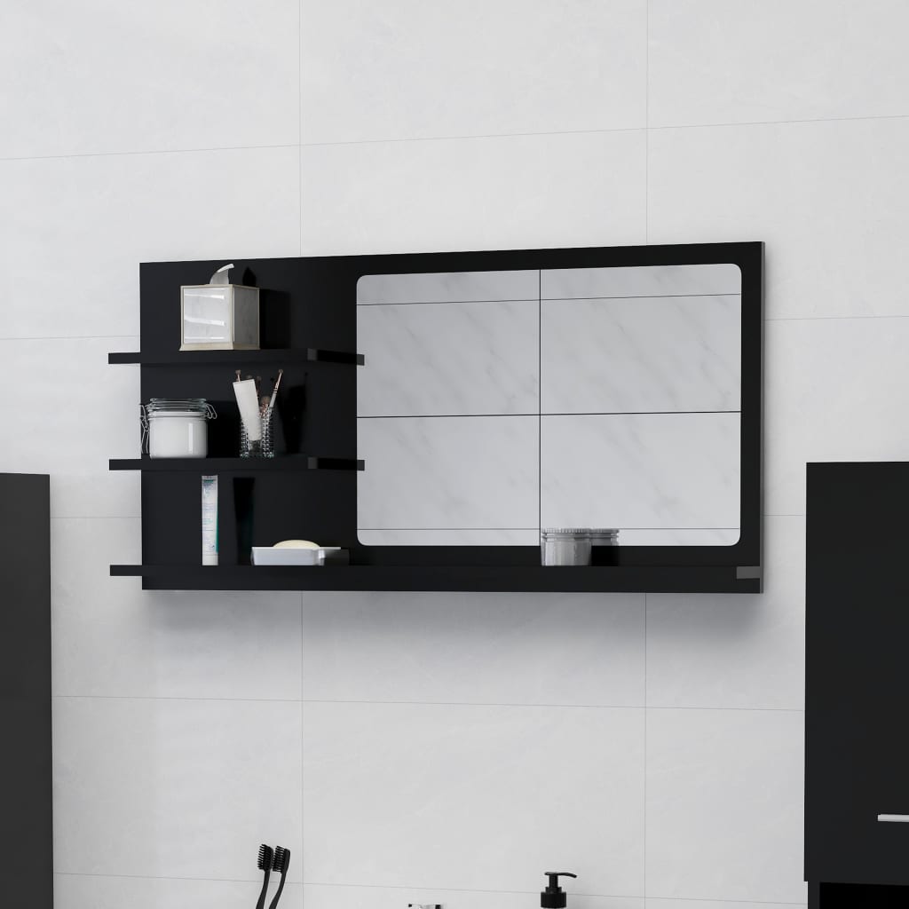 vidaXL Koupelnové zrcadlo černé 90 x 10,5 x 45 cm dřevotříska