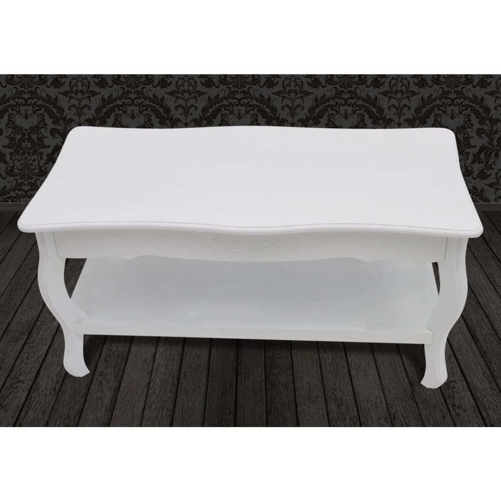 Antik konferenční stolek s poličkou - bílý