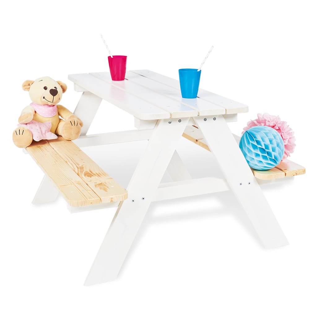 Pinolino Dětský piknikový stůl s lavicí Nicki für 4 dřevěný bílý