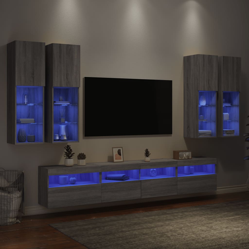 vidaXL 7dílná obývací stěna s LED osvětlením šedá sonoma