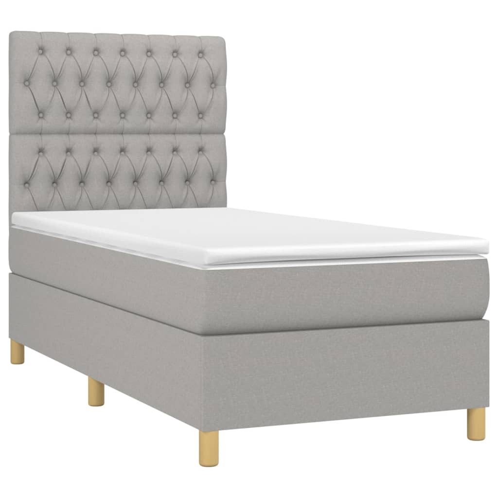 vidaXL Box spring postel s matrací a LED světle šedá 90x200 cm textil