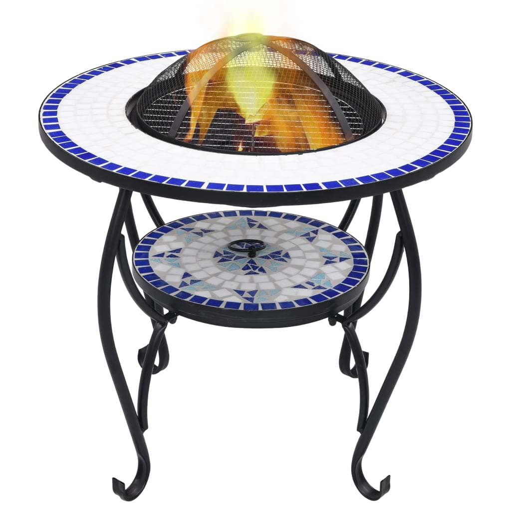 vidaXL Mozaikový stolek s ohništěm modrý a bílý 68 cm keramika