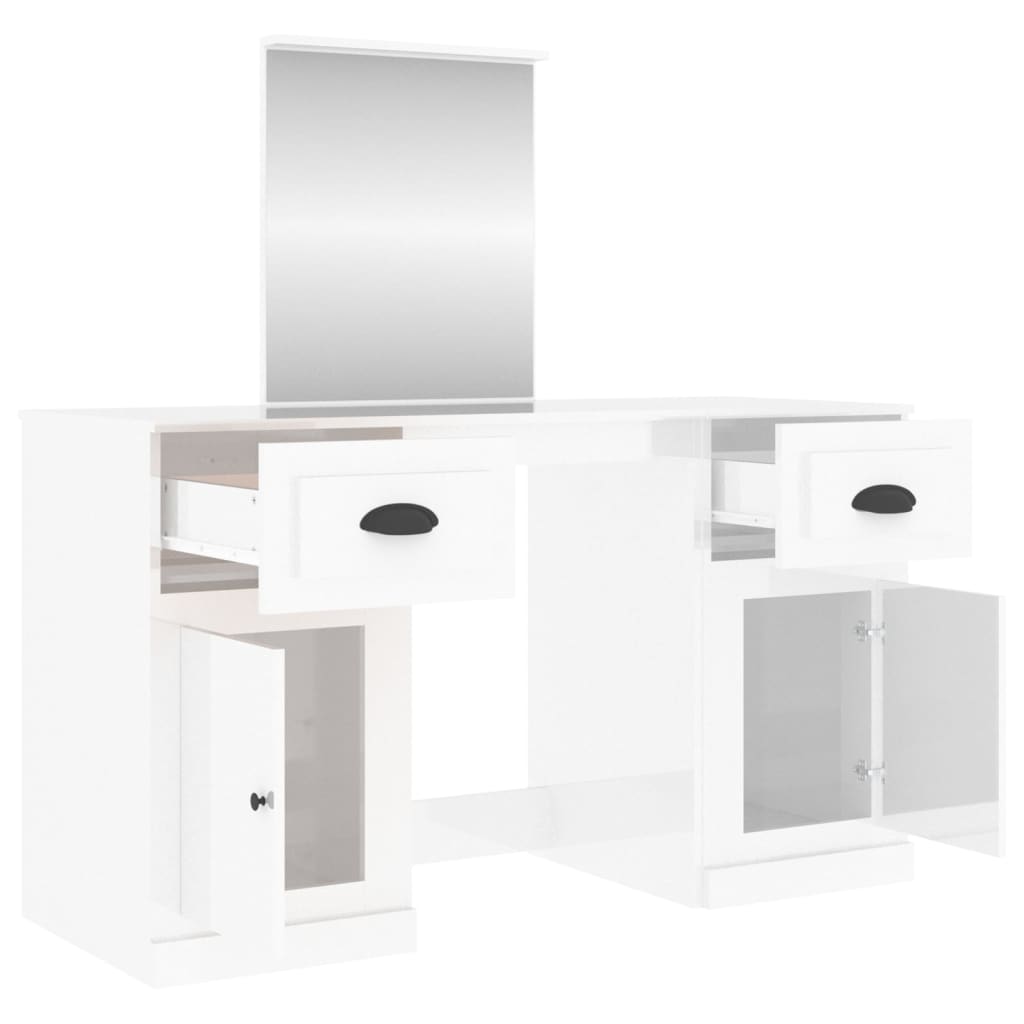 vidaXL Toaletní stolek se zrcadlem bílý vysoký lesk 130x50x132,5 cm