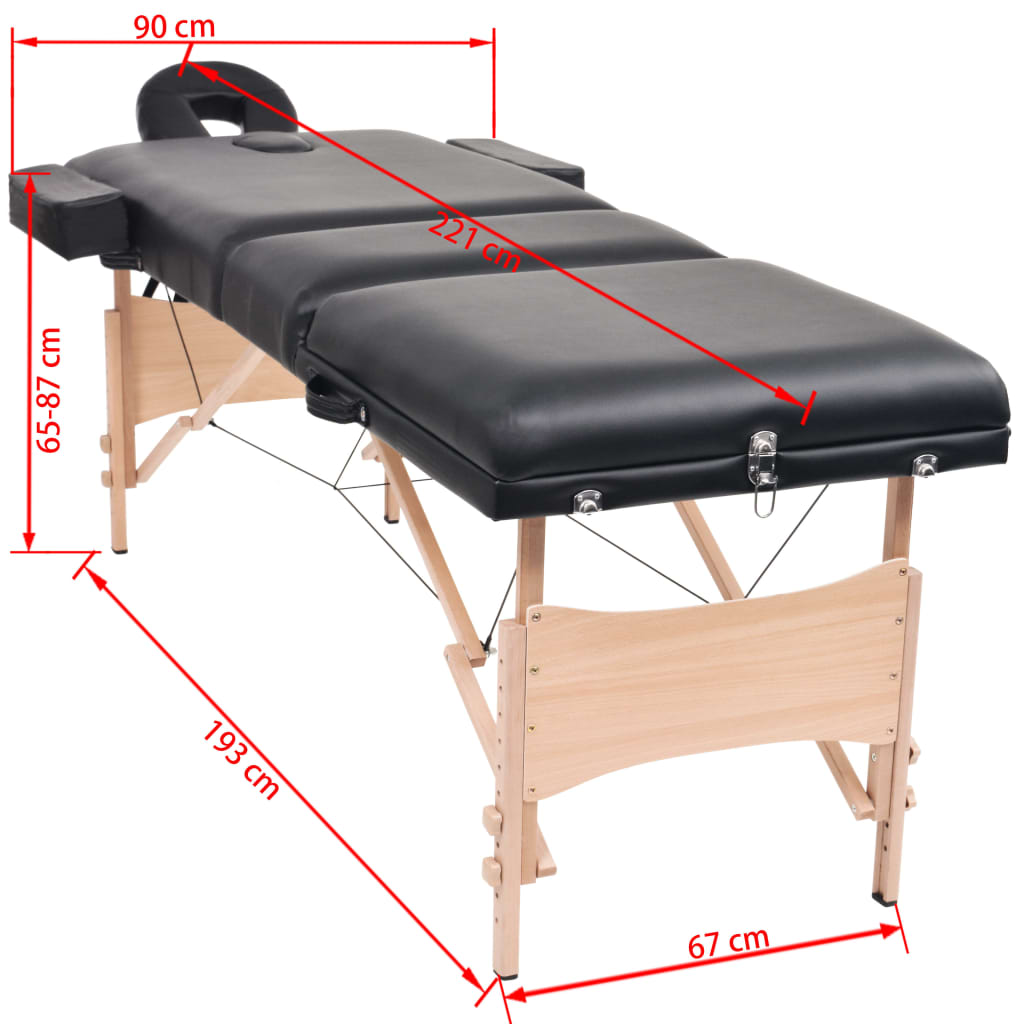 vidaXL Skládací masážní stůl 3 zóny a stolička tloušťka 10 cm černé