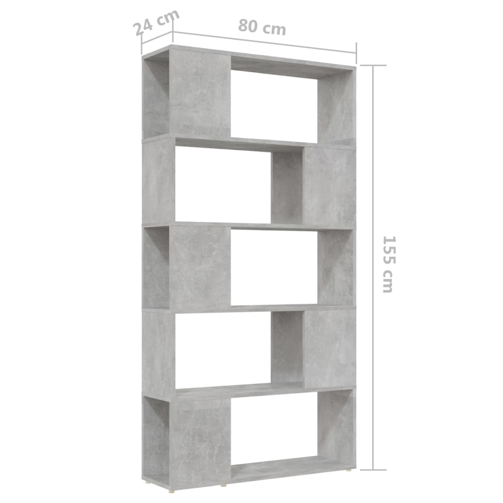 vidaXL Knihovna / dělicí stěna betonově šedá 80x24x155 cm dřevotříska