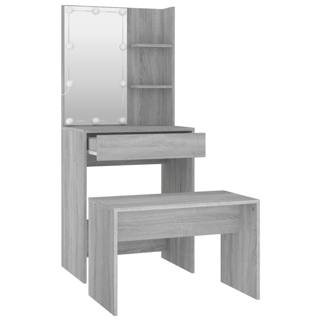 vidaXL Toaletní stolek sada s LED šedý sonoma kompozitní dřevo