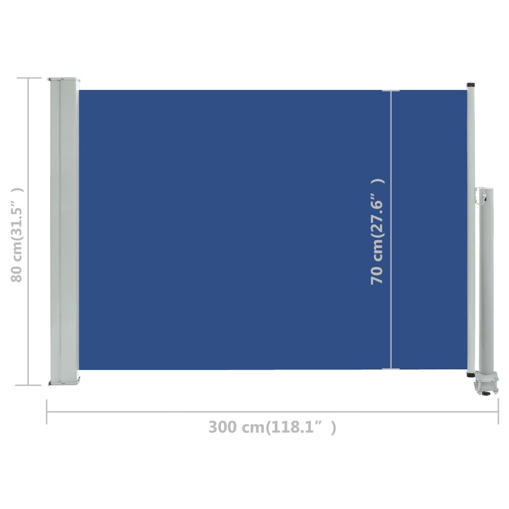 vidaXL Zatahovací boční markýza / zástěna na terasu 80 x 300 cm modrá