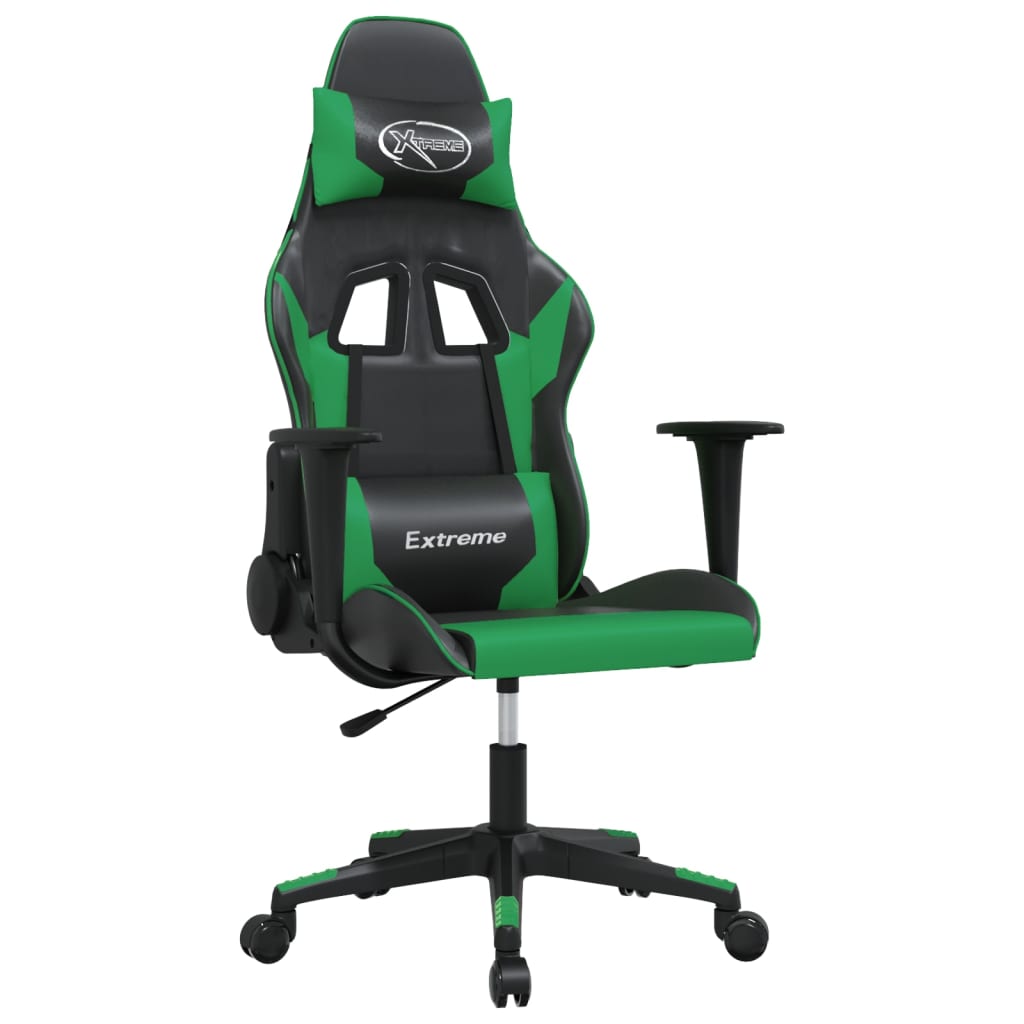 vidaXL Masážní herní židle černá a zelená umělá kůže