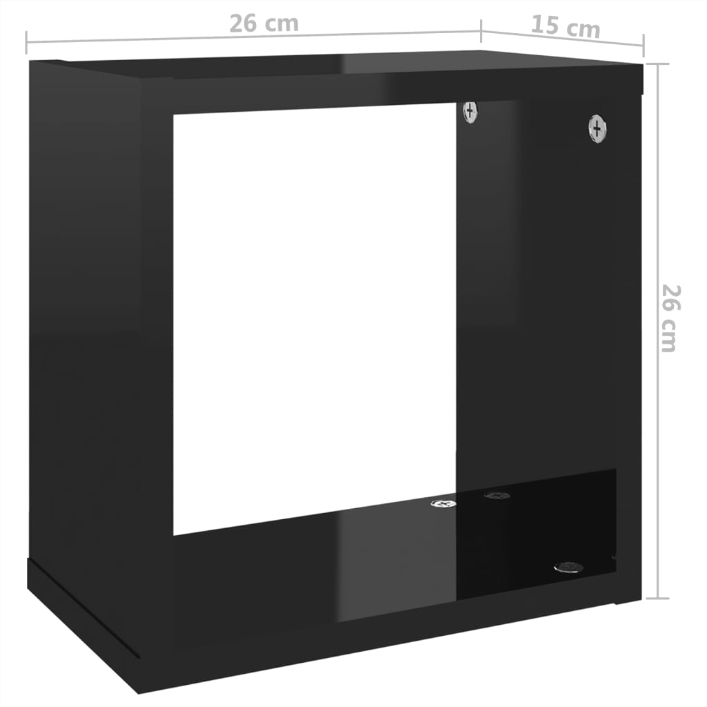 vidaXL Nástěnné police kostky 6 ks černé s vysokým leskem 26x15x26 cm