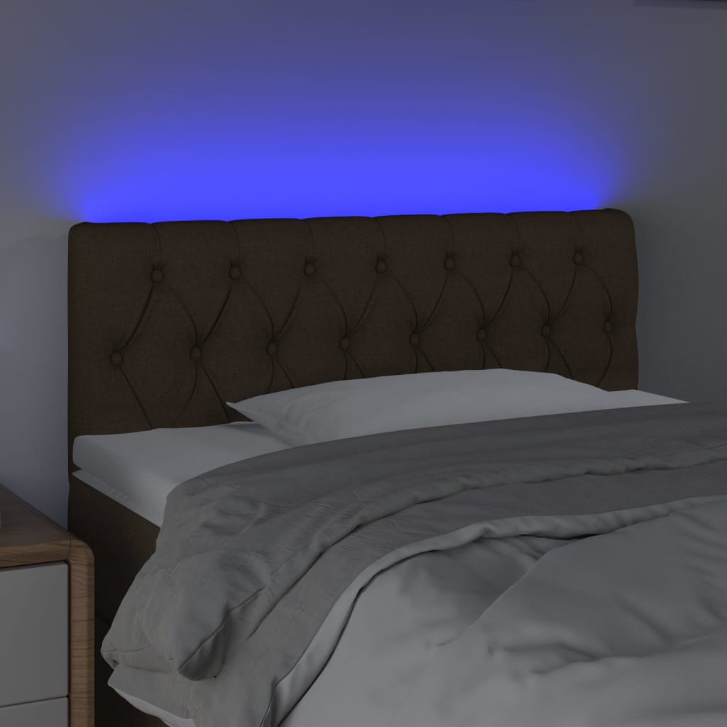 vidaXL Čelo postele s LED tmavě hnědé 100 x 7 x 78/88 cm textil