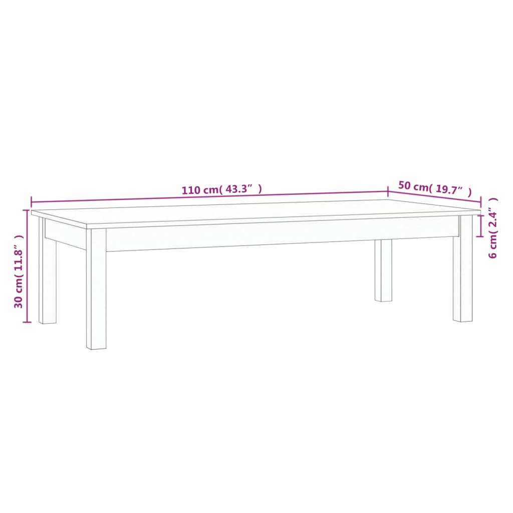 vidaXL Konferenční stolek šedý 110 x 50 x 30 cm masivní borové dřevo