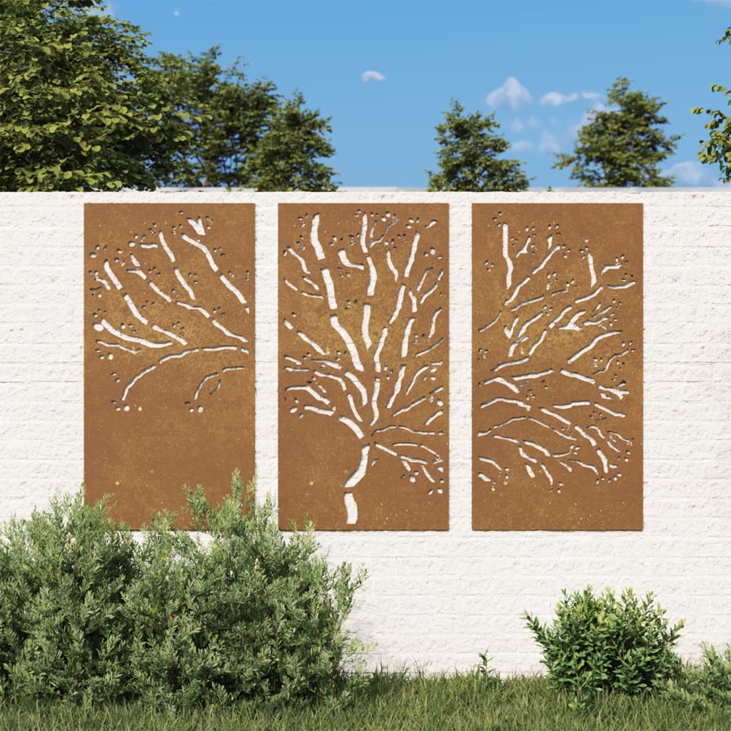 vidaXL 3dílná zahradní nástěnná dekorace 105x55cm cortenová ocel Strom