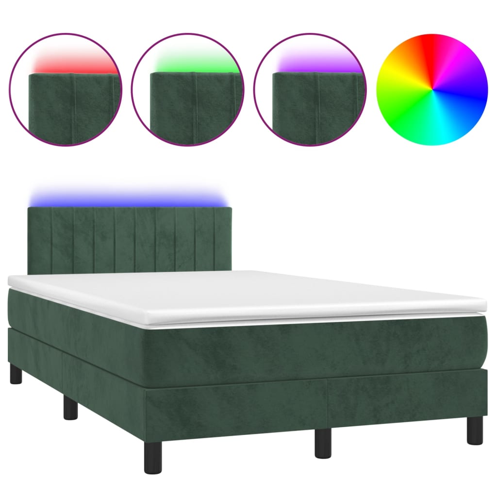 vidaXL Box spring postel s matrací a LED tmavě zelená 120x190 cm samet