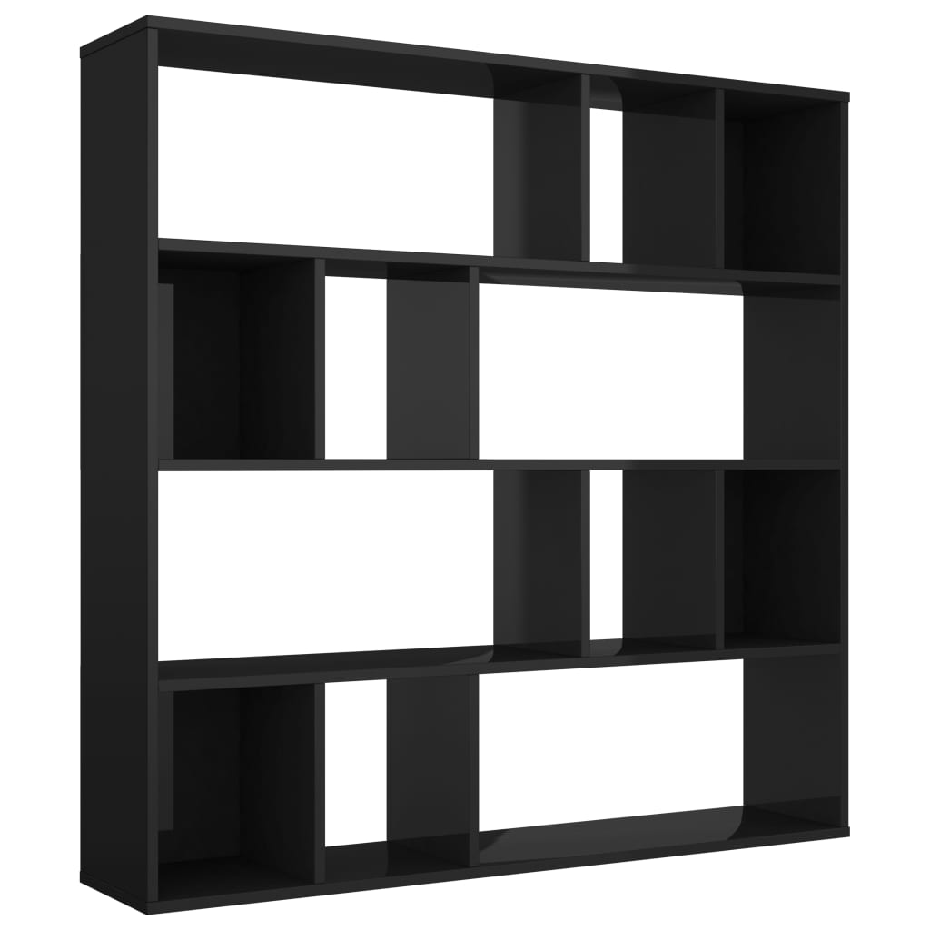 vidaXL Zástěna/knihovna černá vysoký lesk 110 x 24 x 110 cm dřevotříska