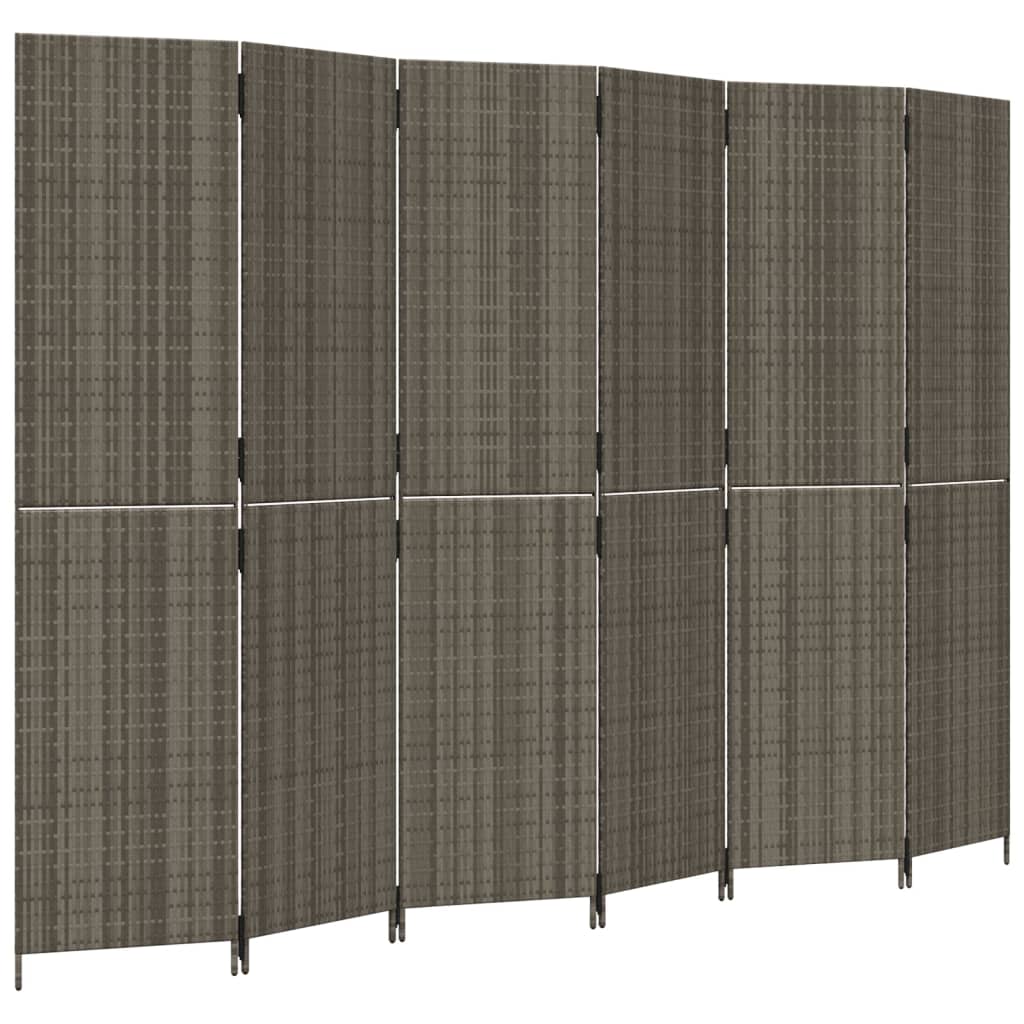 vidaXL Dělicí stěna 6 panelů šedá polyratan