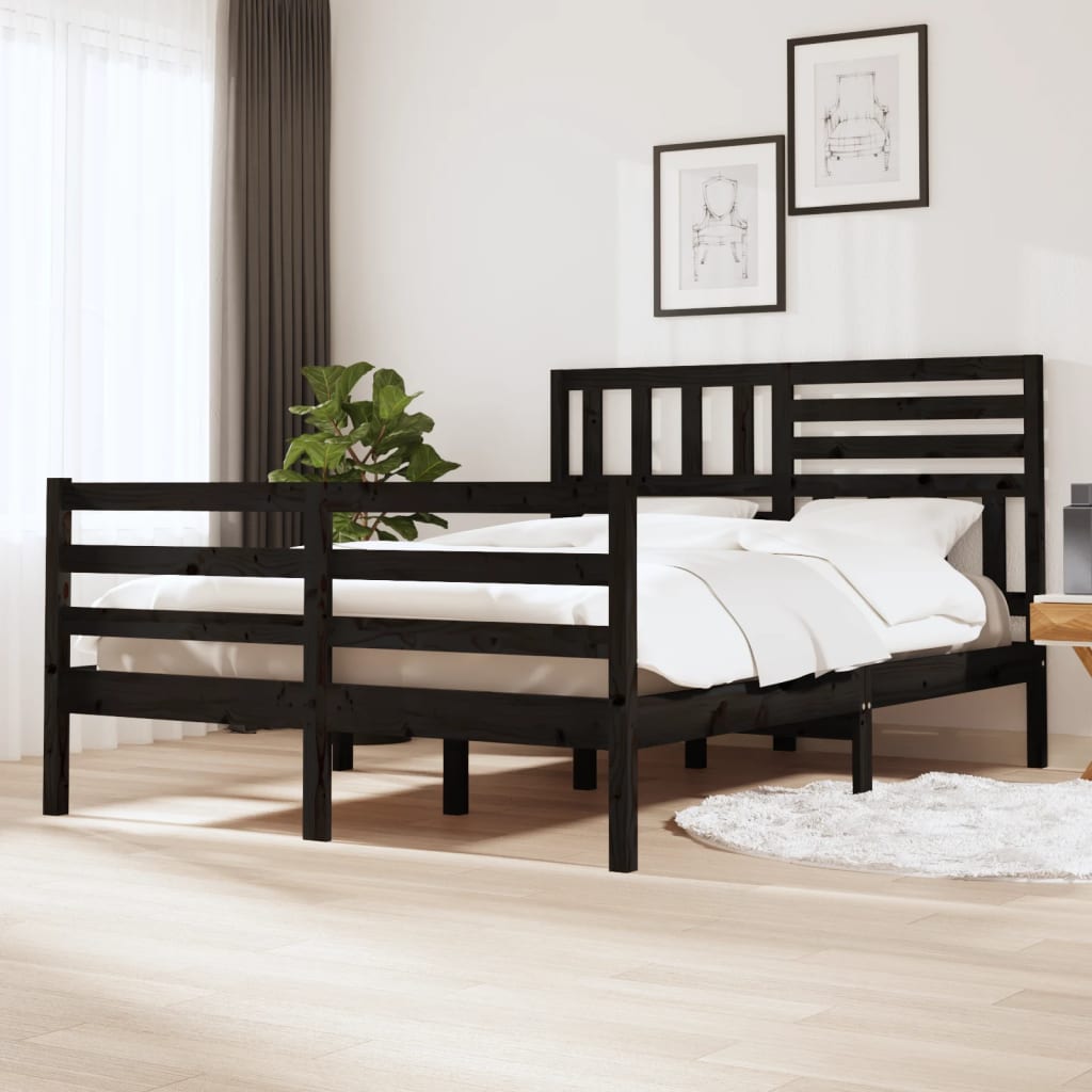 vidaXL Rám postele černý 135 x 190 cm Double masivní dřevo