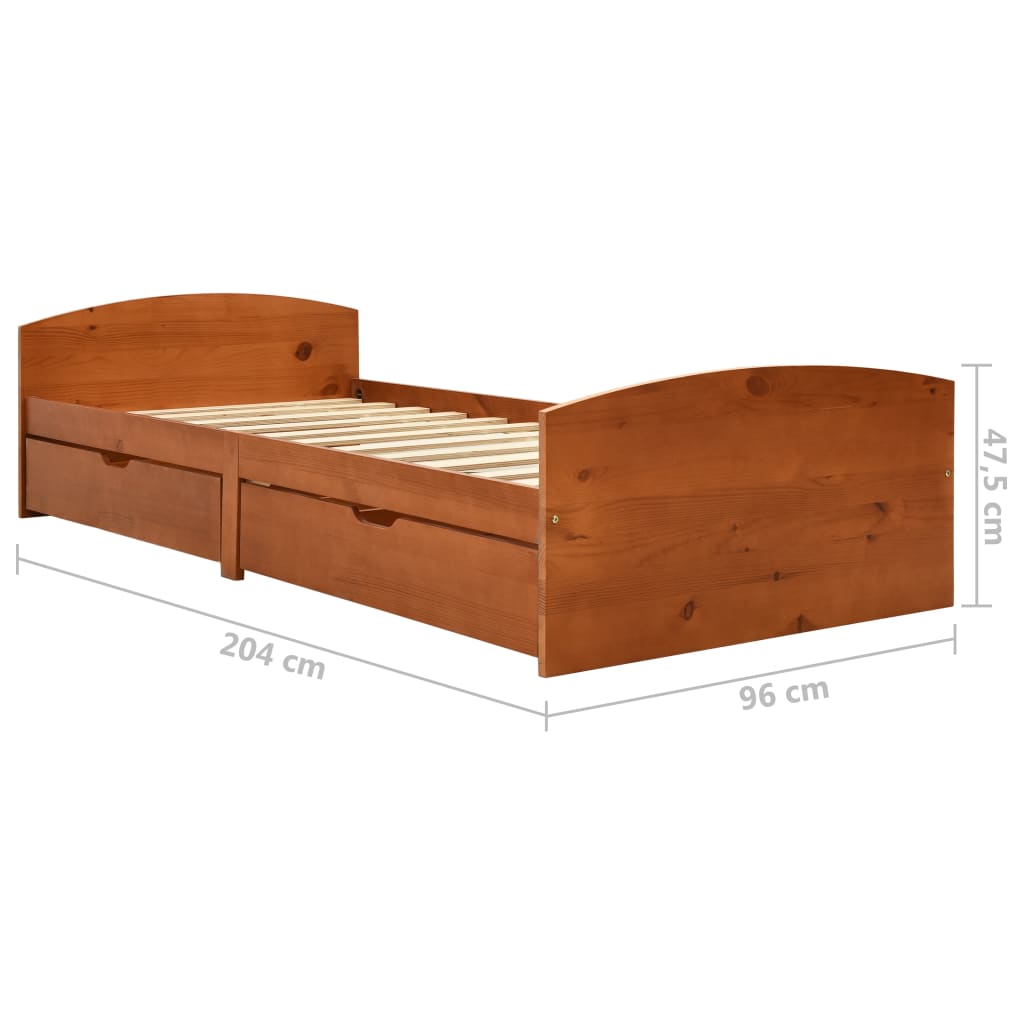 vidaXL Rám postele 2 zásuvky medově hnědý masivní borovice 90 x 200 cm