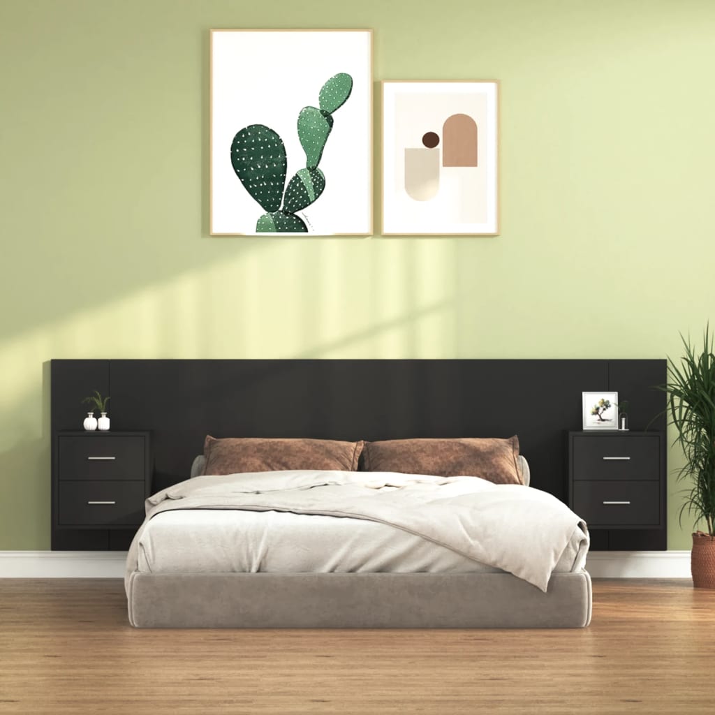 vidaXL Čelo postele se skříňkami černé kompozitní dřevo