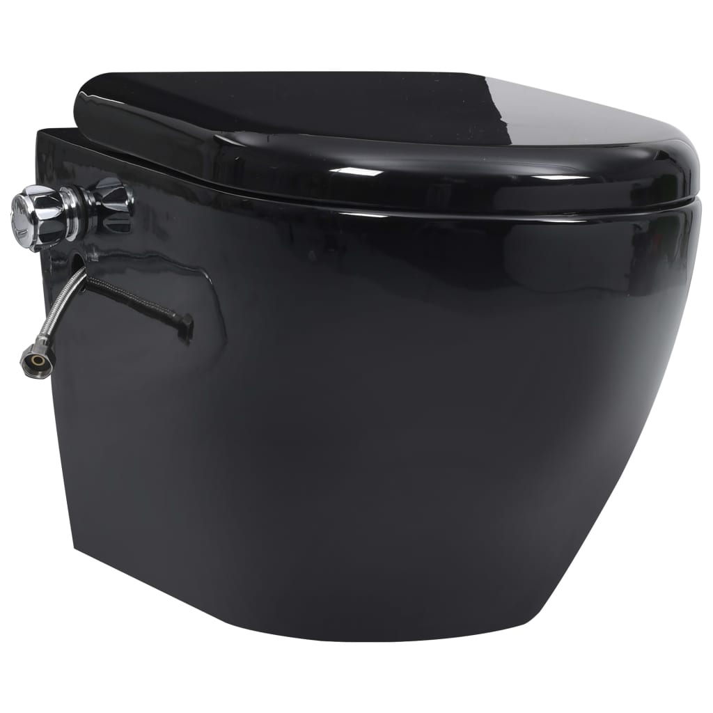 vidaXL Závěsné WC bezobrubové s podomítkovou nádržkou keramika černé