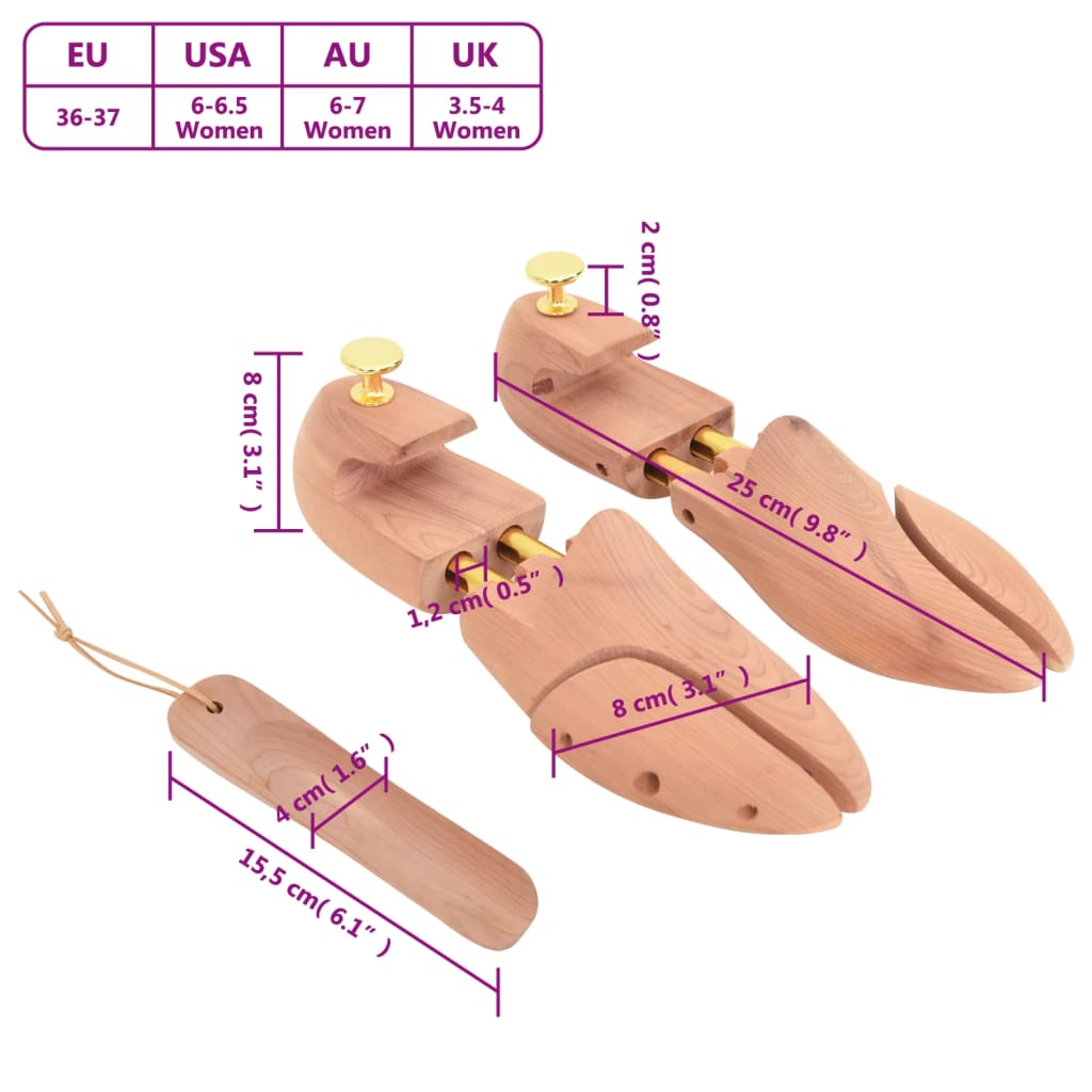 vidaXL Roztahováky do bot se lžící EU 36–37 masivní cedrové dřevo
