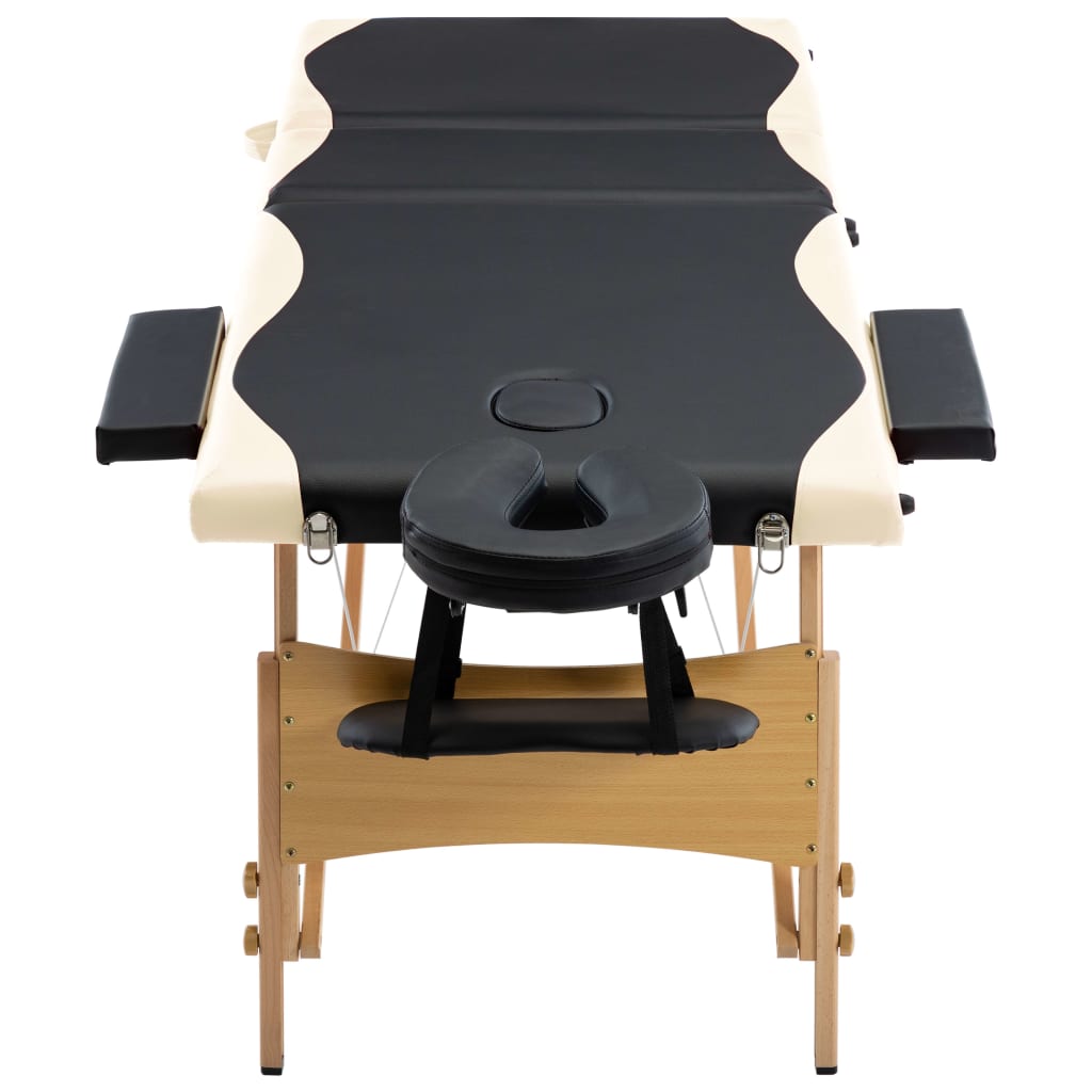 vidaXL Skládací masážní stůl 3 zóny dřevěný černý a béžový