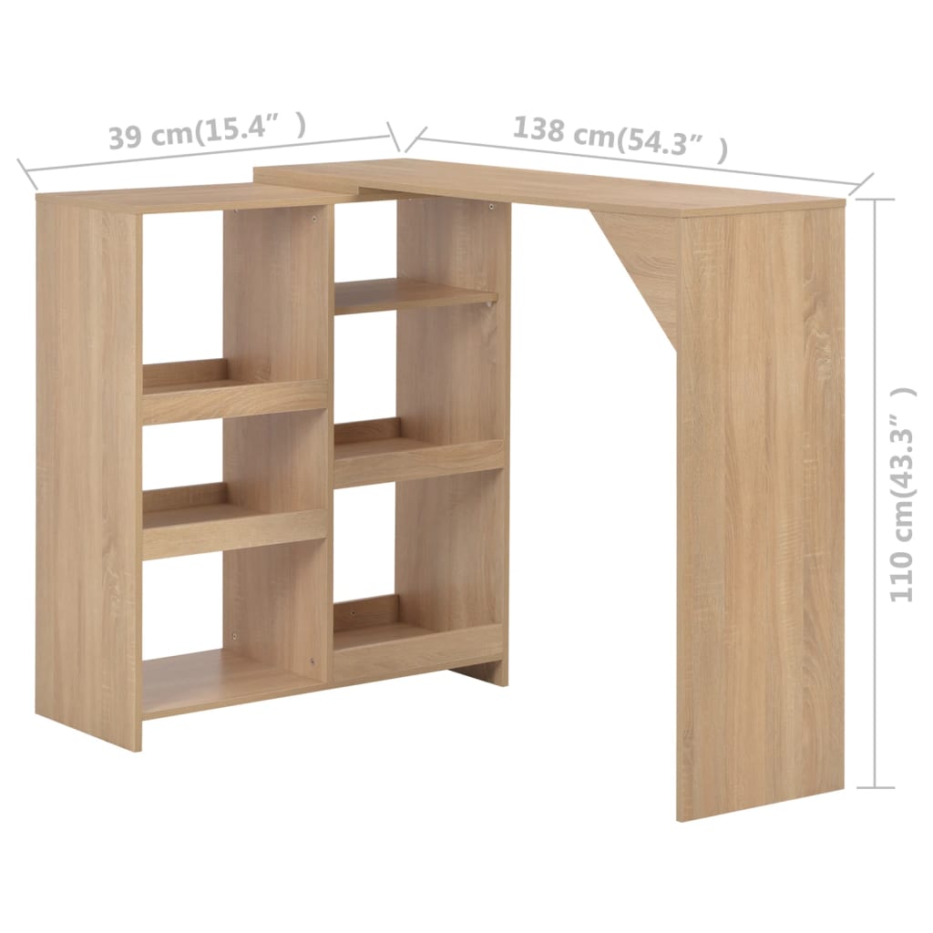 vidaXL Barový stůl s pohyblivým regálem dub 138 x 39 x 110 cm