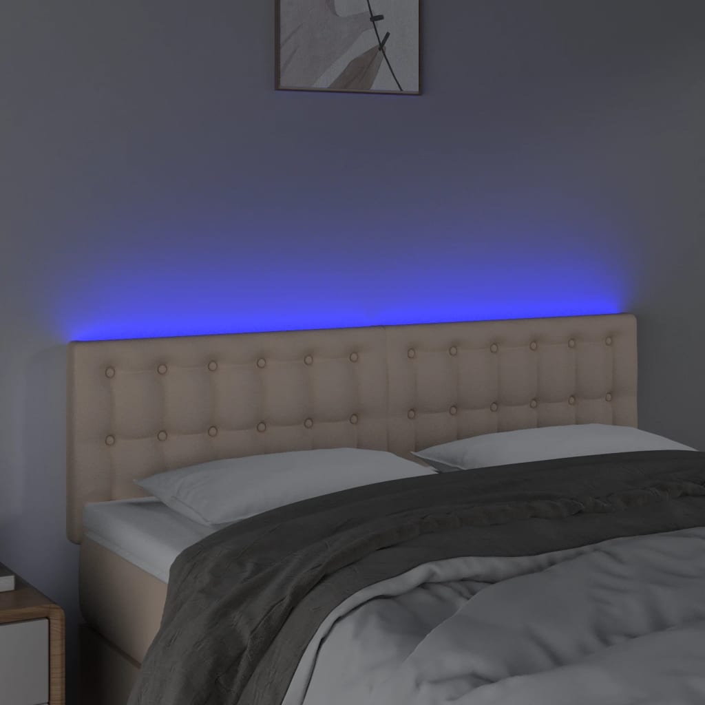 vidaXL Čelo postele s LED cappuccino 144x5x78/88 cm umělá kůže