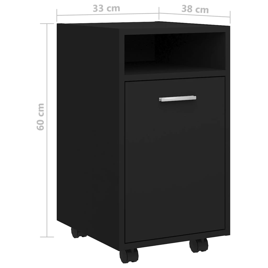 vidaXL Odkládací skříňka na kolečkách černá 33x38x60 cm dřevotříska