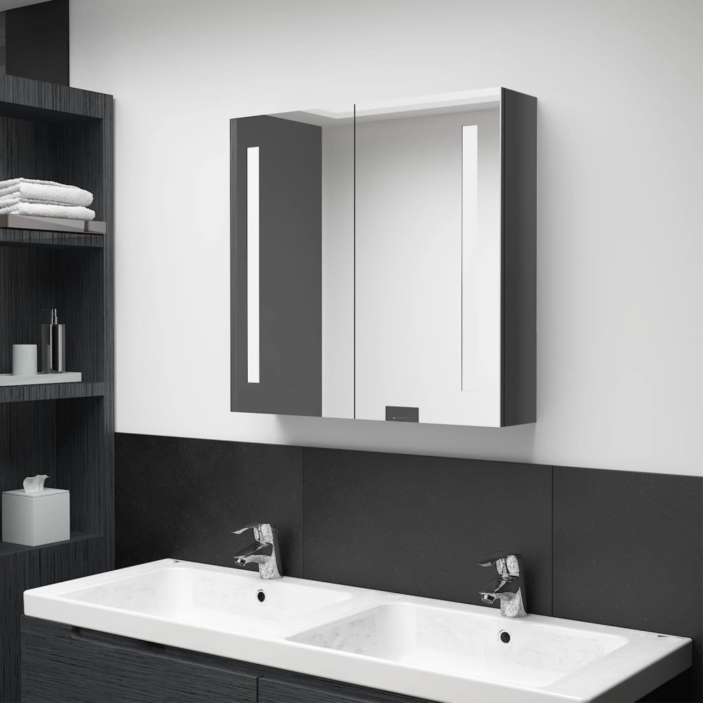 vidaXL LED koupelnová skříňka se zrcadlem zářivě šedá 62 x 14 x 60 cm