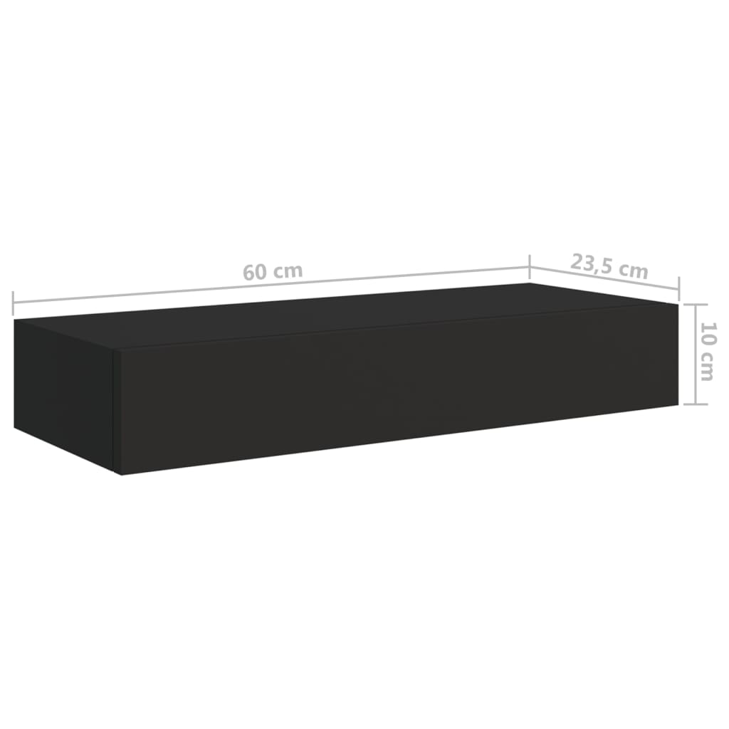 vidaXL Nástěnná police se zásuvkou černá 60 x 23,5 x 10 cm MDF