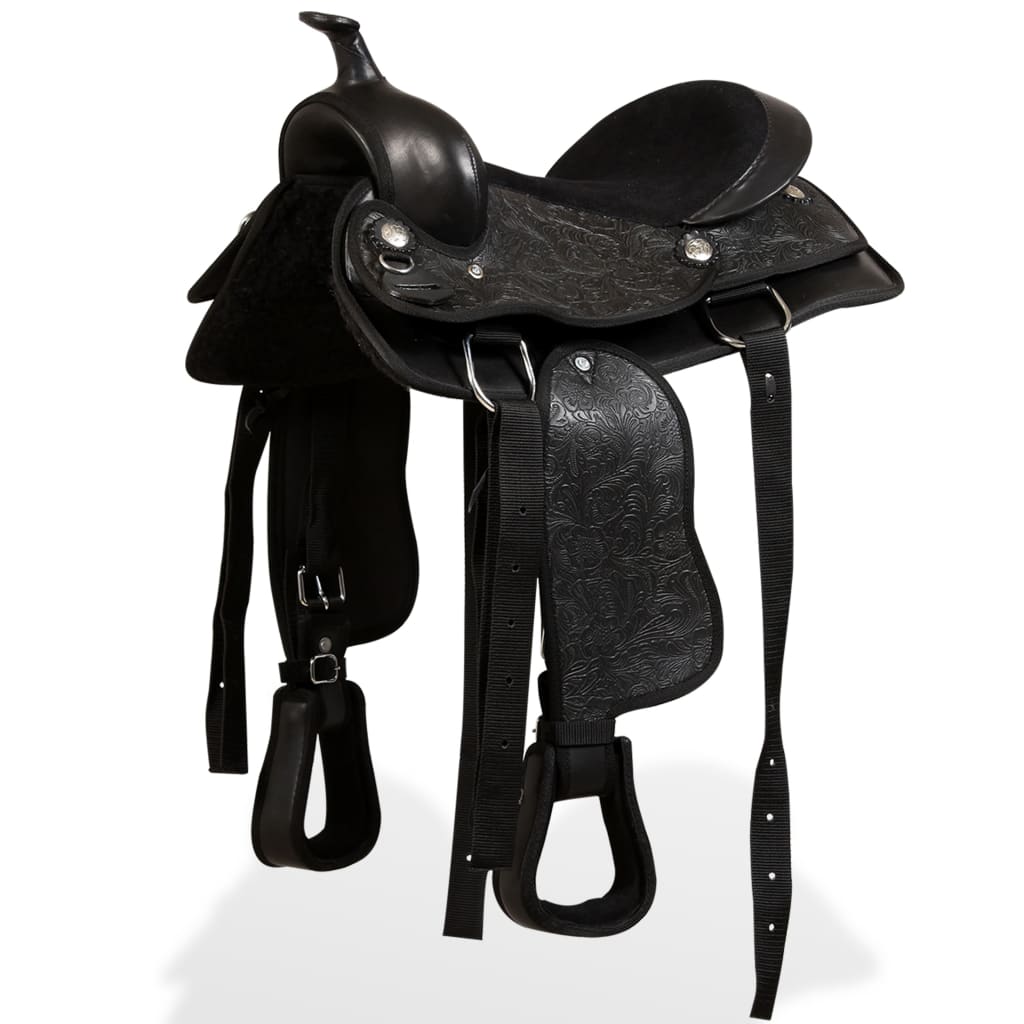 vidaXL Westernové sedlo pro koně, set, pravá kůže 12" černé