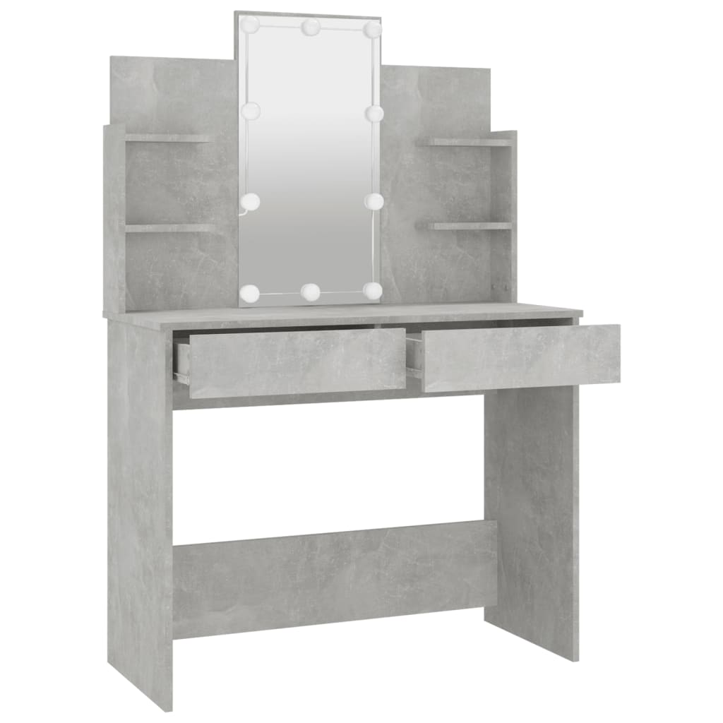 vidaXL Toaletní stolek s LED betonově šedý 96 x 40 x 142 cm