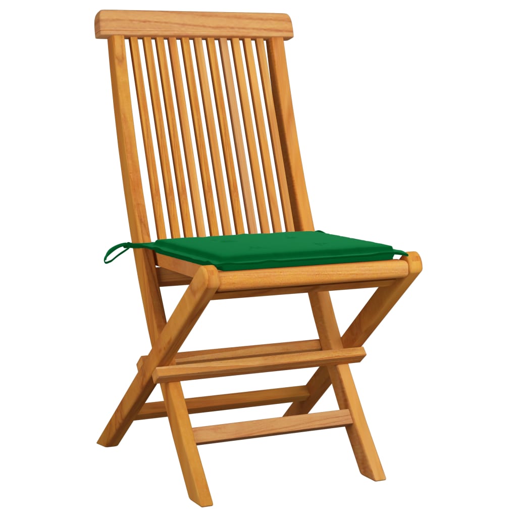 vidaXL Zahradní židle se zelenými poduškami 2 ks masivní teak