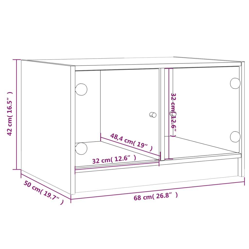 vidaXL Konferenční stolek skleněná dvířka šedý sonoma 68x50x42 cm