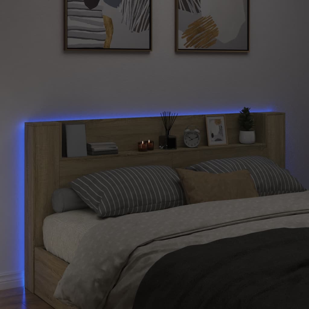 vidaXL Čelo postele úložný prostor a LED dub sonoma 200x16,5x103,5 cm