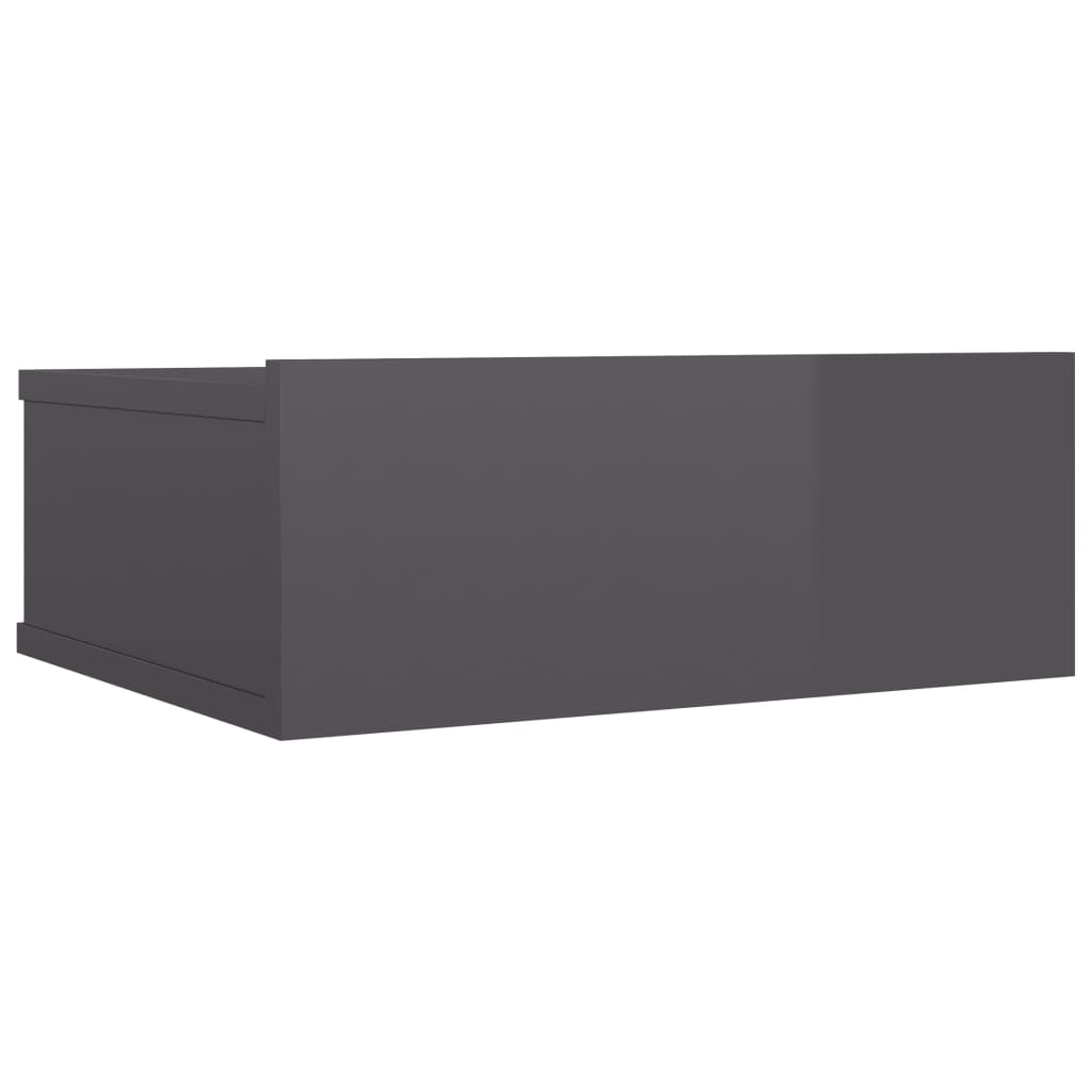 vidaXL Nástěnný noční stolek šedý vysoký lesk 40x30x15 cm dřevotříska