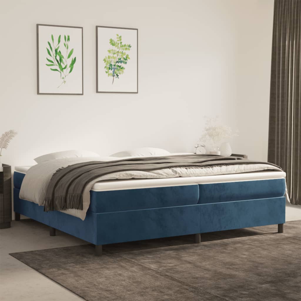 vidaXL Box spring postel s matrací tmavě modrá 200x200 cm samet