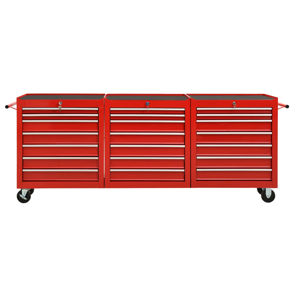 vidaXL Vozík na nářadí s 21 zásuvkami ocelový červený
