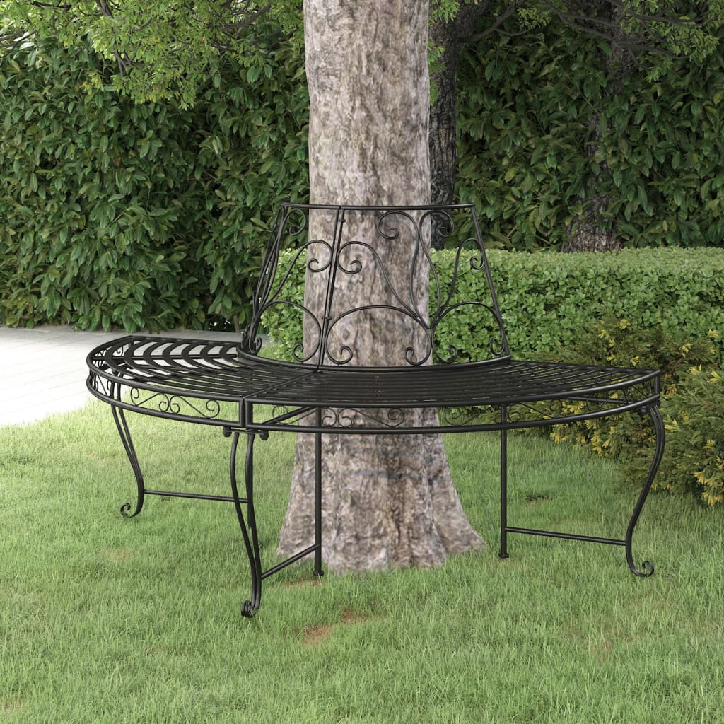 vidaXL Půlkruhová lavice kolem stromu Ø 160 cm černá ocel