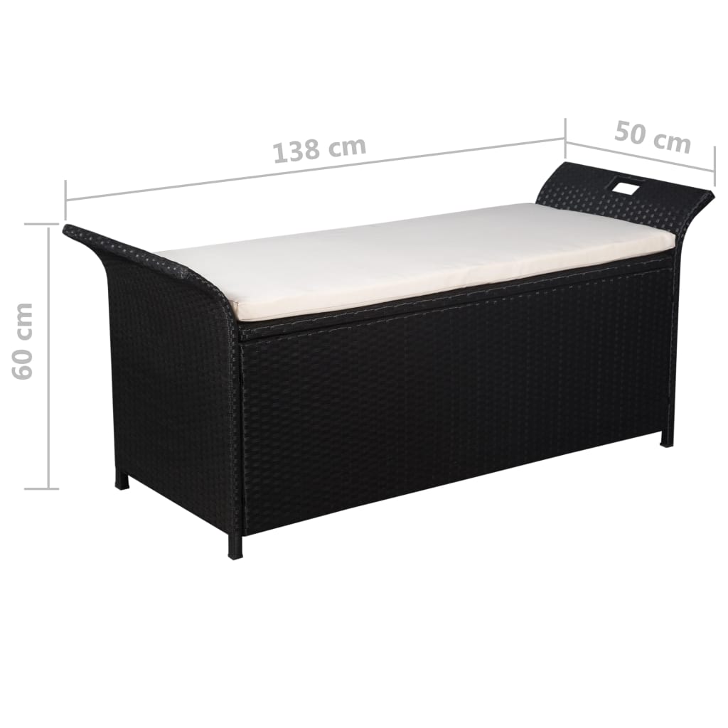 vidaXL Úložná lavice s poduškou 138 cm polyratan černá
