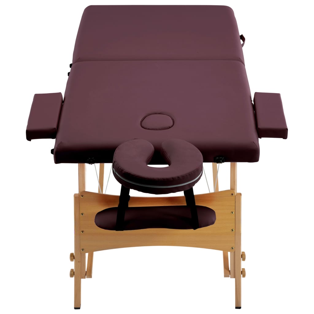 vidaXL Skládací masážní stůl 2 zóny dřevěný vínově fialový