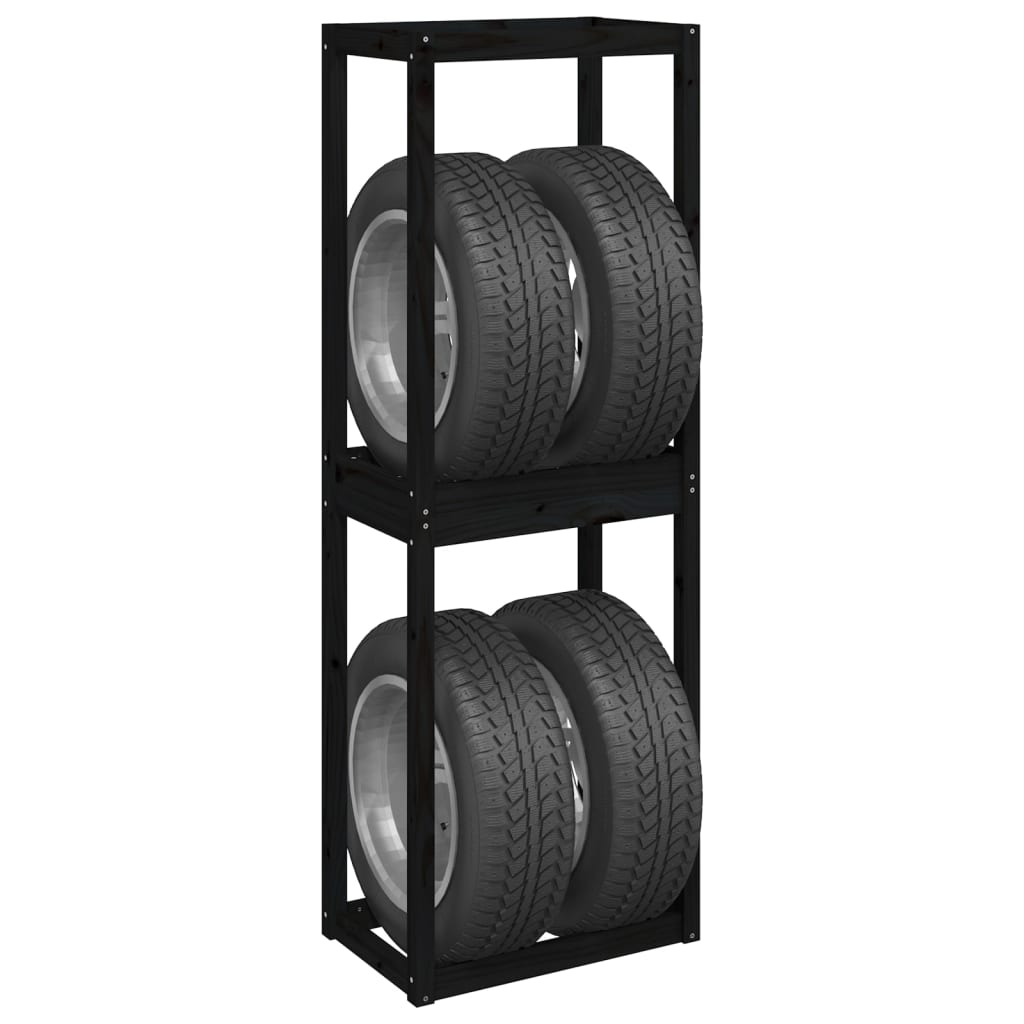 vidaXL Stojan na pneumatiky černý 63x40x180 cm masivní borové dřevo