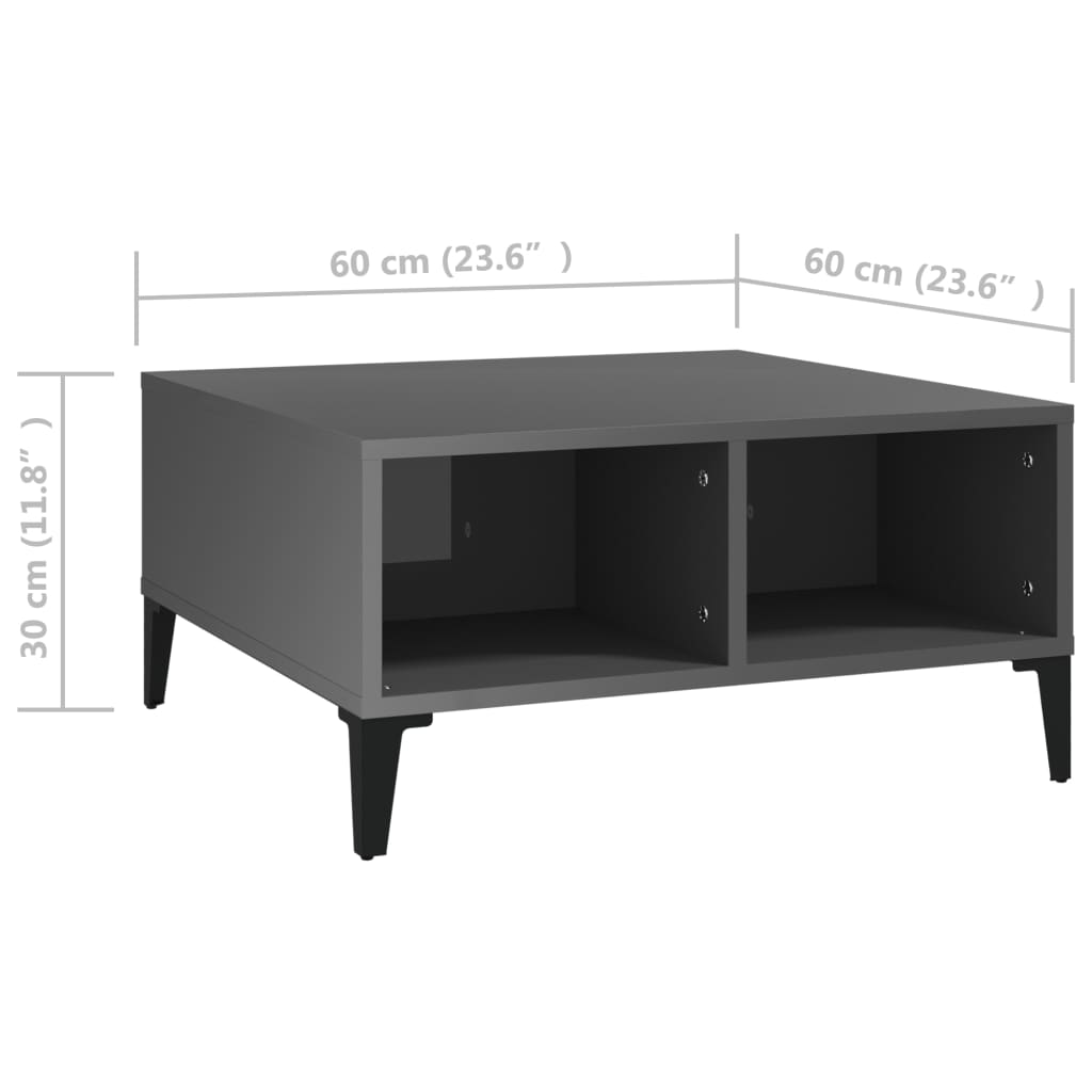 vidaXL Konferenční stolek šedý vysoký lesk 60 x 60 x 30 cm dřevotříska