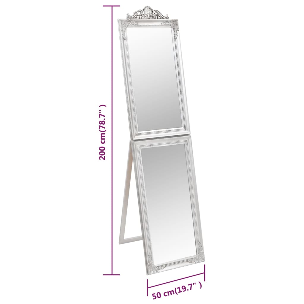 vidaXL Volně stojící zrcadlo stříbrné 50 x 200 cm