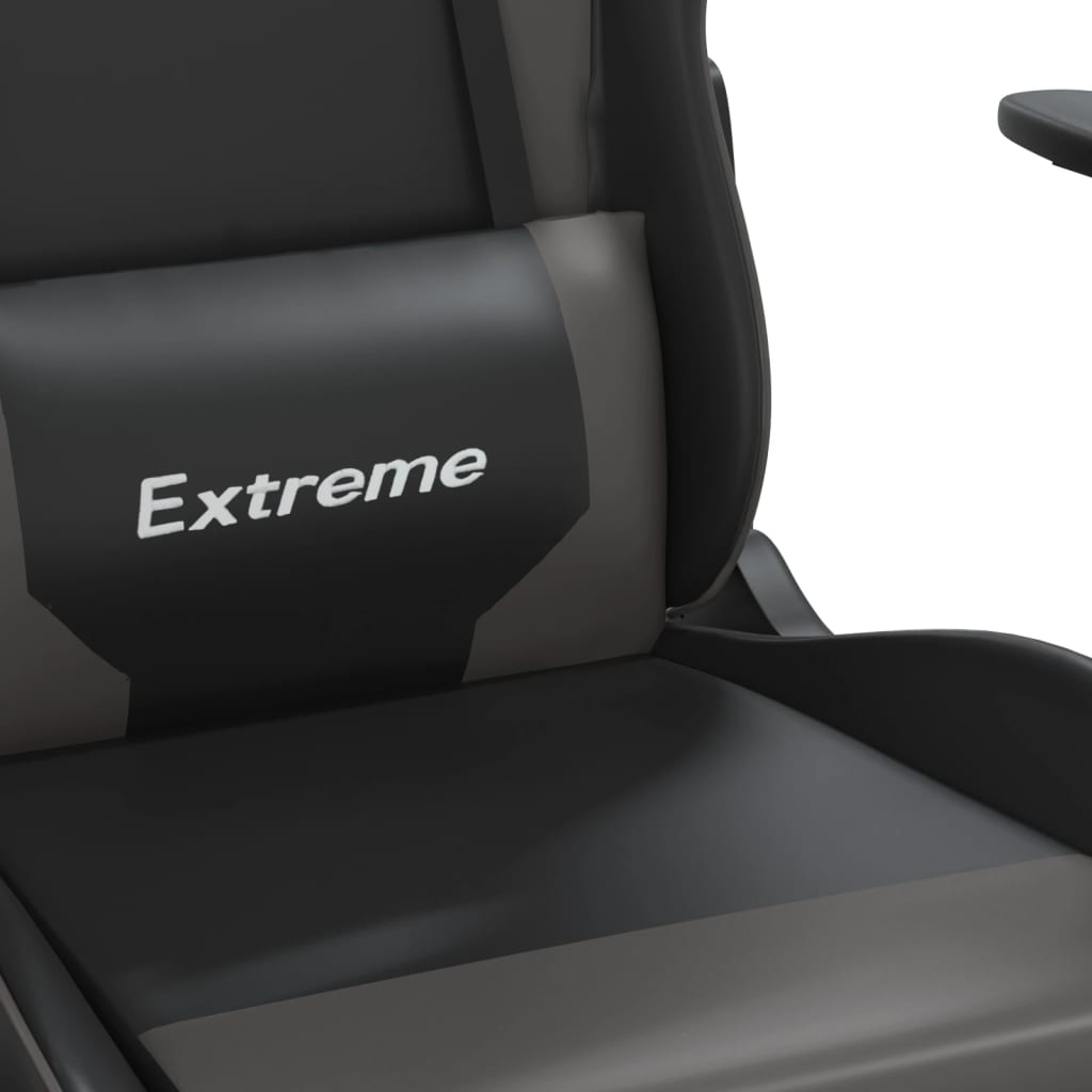 vidaXL Masážní herní židle s podnožkou černá a šedá umělá kůže