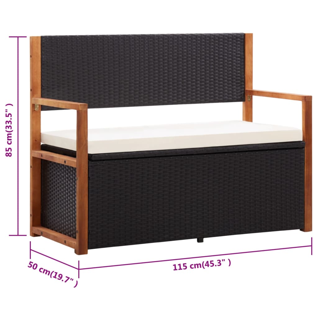 vidaXL Úložná lavice 115 cm polyratan a masivní akáciové dřevo černá